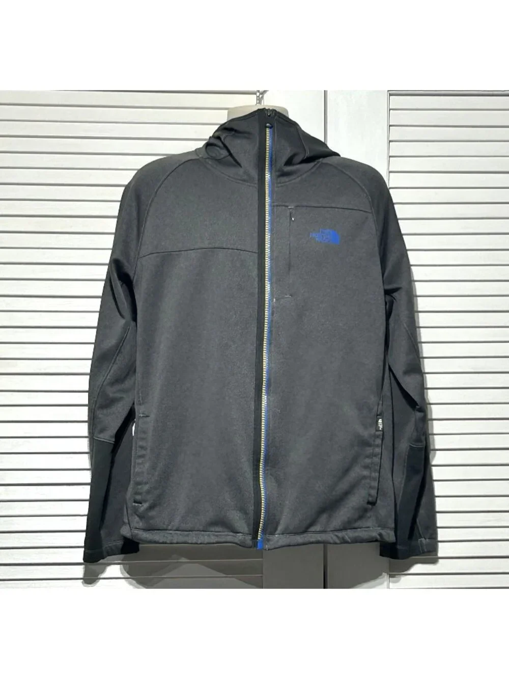 The North Face Men's Gray Full-Zip Hooded Jacket With Blue Logo Size XL 3045